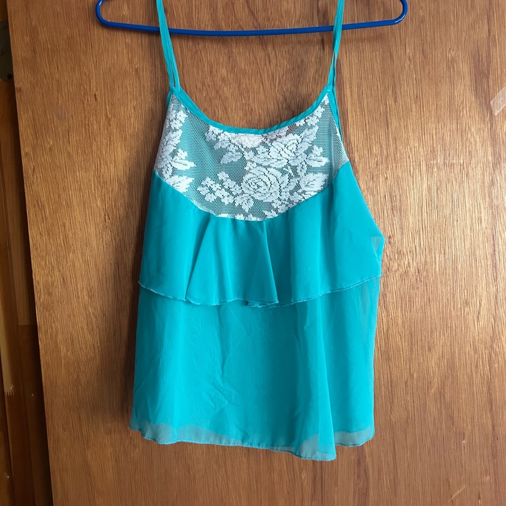 Teal Lace Trim Women’s Top